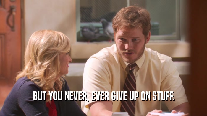 BUT YOU NEVER, EVER GIVE UP ON STUFF.  