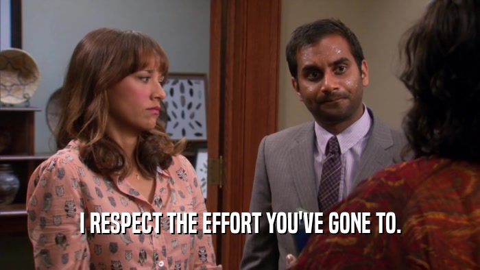 I RESPECT THE EFFORT YOU'VE GONE TO.  