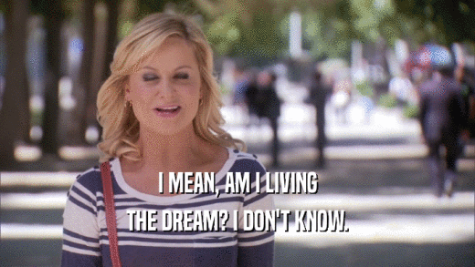 I MEAN, AM I LIVING THE DREAM? I DON'T KNOW. 