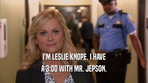 I'M LESLIE KNOPE. I HAVE A 3:00 WITH MR. JEPSON. 