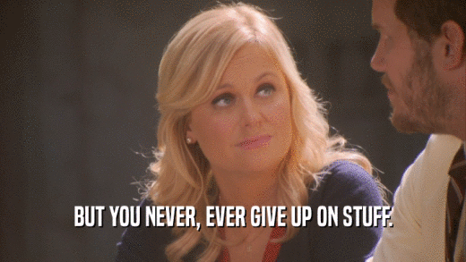 BUT YOU NEVER, EVER GIVE UP ON STUFF.  