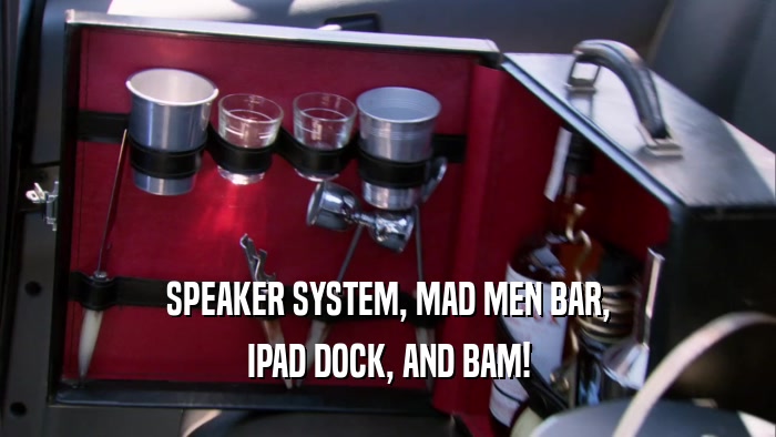 SPEAKER SYSTEM, MAD MEN BAR, IPAD DOCK, AND BAM! 