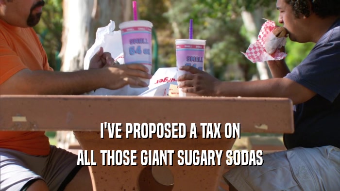 I'VE PROPOSED A TAX ON ALL THOSE GIANT SUGARY SODAS 