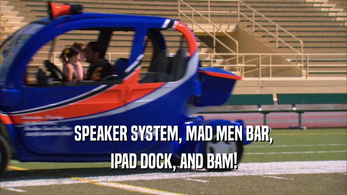 SPEAKER SYSTEM, MAD MEN BAR, IPAD DOCK, AND BAM! 