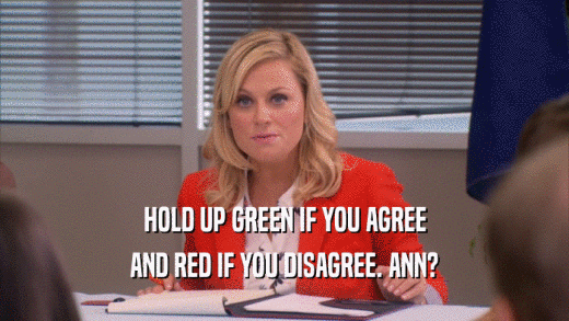 HOLD UP GREEN IF YOU AGREE AND RED IF YOU DISAGREE. ANN? 
