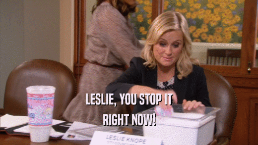LESLIE, YOU STOP IT RIGHT NOW! 