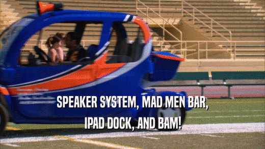 SPEAKER SYSTEM, MAD MEN BAR, IPAD DOCK, AND BAM! 