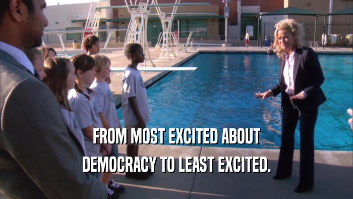 FROM MOST EXCITED ABOUT DEMOCRACY TO LEAST EXCITED. 