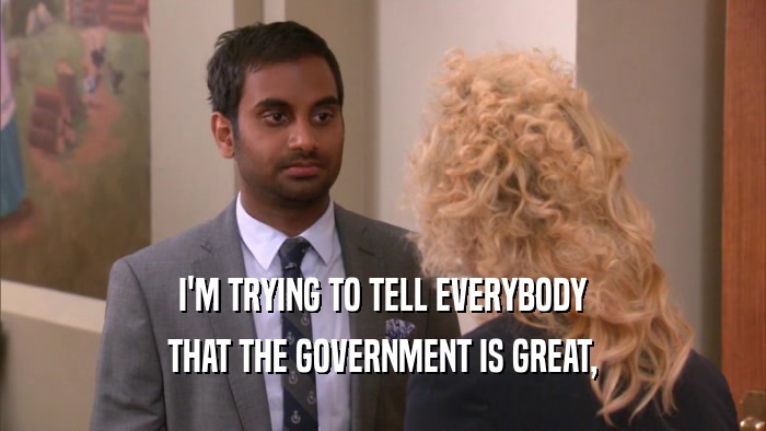 I'M TRYING TO TELL EVERYBODY THAT THE GOVERNMENT IS GREAT, 