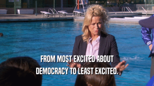 FROM MOST EXCITED ABOUT DEMOCRACY TO LEAST EXCITED. 