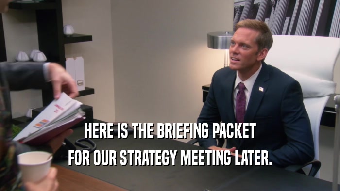 HERE IS THE BRIEFING PACKET FOR OUR STRATEGY MEETING LATER. 