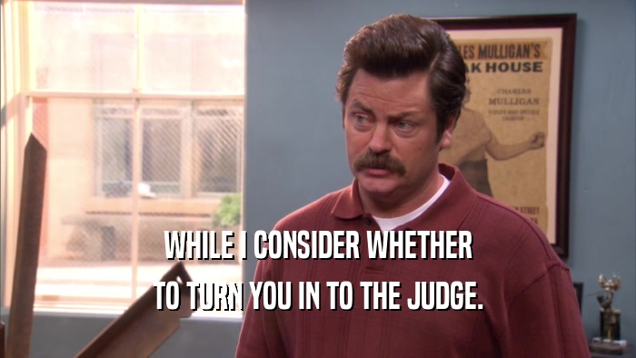WHILE I CONSIDER WHETHER TO TURN YOU IN TO THE JUDGE. 