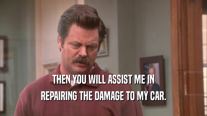 THEN YOU WILL ASSIST ME IN REPAIRING THE DAMAGE TO MY CAR. 