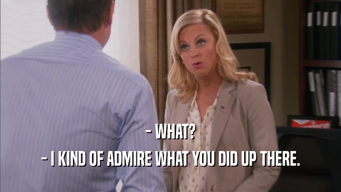 - WHAT? - I KIND OF ADMIRE WHAT YOU DID UP THERE. 