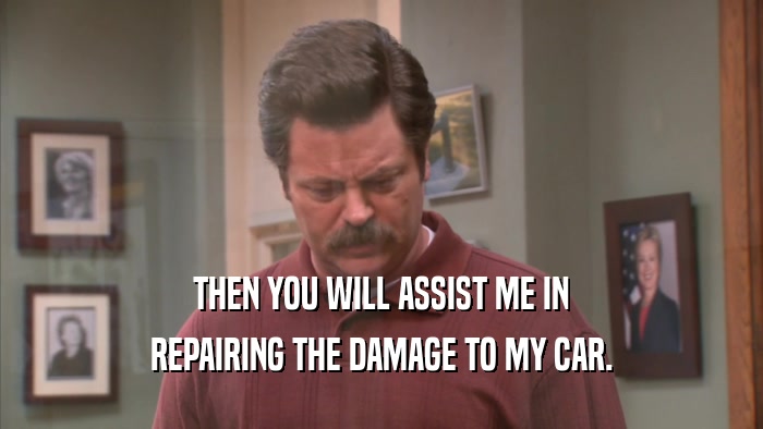 THEN YOU WILL ASSIST ME IN REPAIRING THE DAMAGE TO MY CAR. 