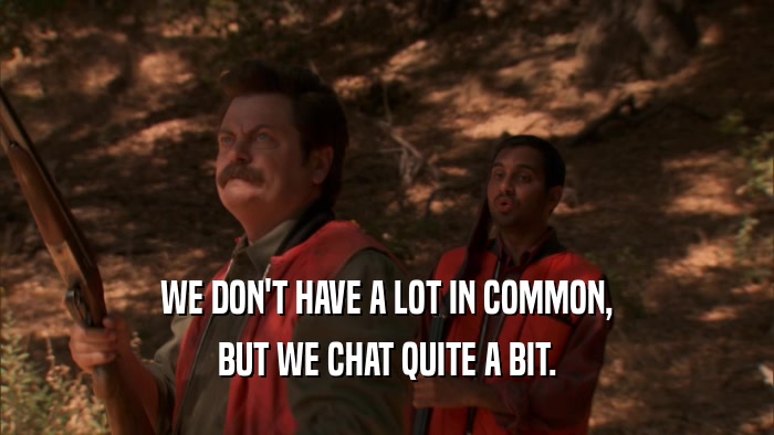 WE DON'T HAVE A LOT IN COMMON, BUT WE CHAT QUITE A BIT. 