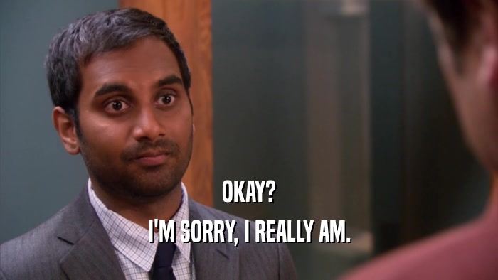 OKAY? I'M SORRY, I REALLY AM. 