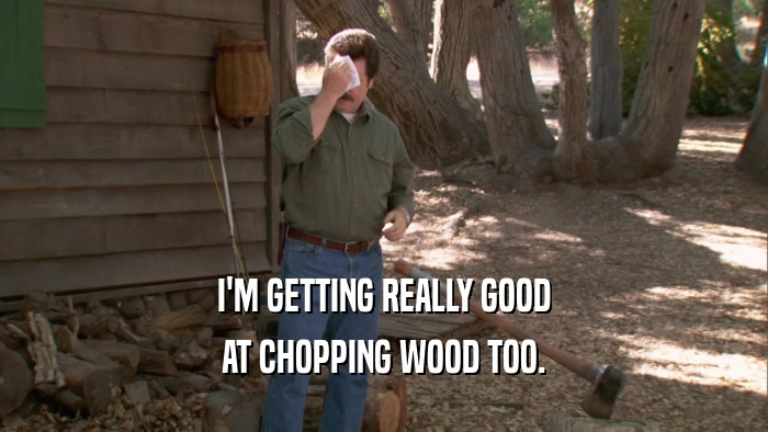 I'M GETTING REALLY GOOD
 AT CHOPPING WOOD TOO.
 