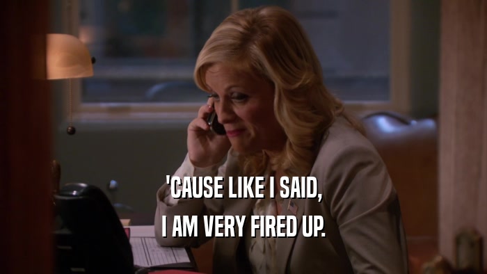 'CAUSE LIKE I SAID, I AM VERY FIRED UP. 