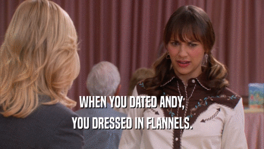 WHEN YOU DATED ANDY, YOU DRESSED IN FLANNELS. 