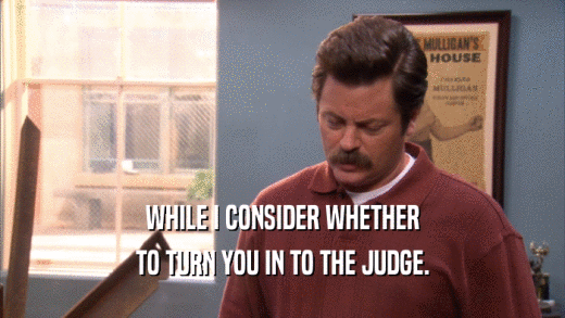 WHILE I CONSIDER WHETHER TO TURN YOU IN TO THE JUDGE. 