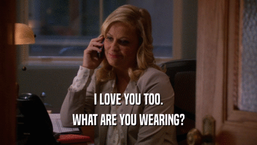 I LOVE YOU TOO. WHAT ARE YOU WEARING? 
