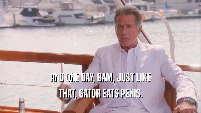 AND ONE DAY, BAM, JUST LIKE THAT, GATOR EATS PENIS. 