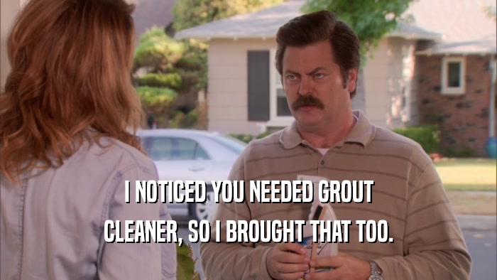 I NOTICED YOU NEEDED GROUT CLEANER, SO I BROUGHT THAT TOO. 