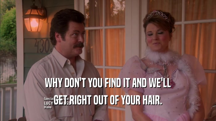WHY DON'T YOU FIND IT AND WE'LL GET RIGHT OUT OF YOUR HAIR. 