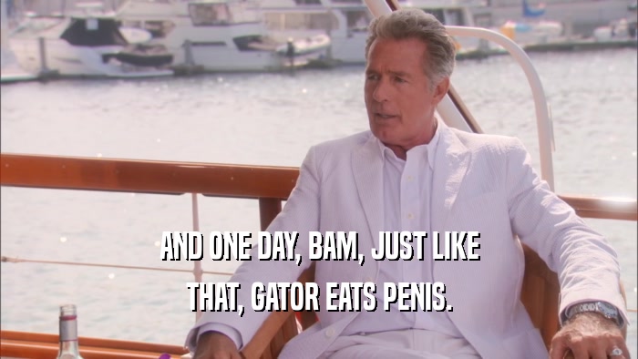 AND ONE DAY, BAM, JUST LIKE THAT, GATOR EATS PENIS. 