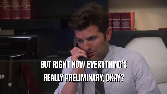 BUT RIGHT NOW EVERYTHING'S REALLY PRELIMINARY, OKAY? 