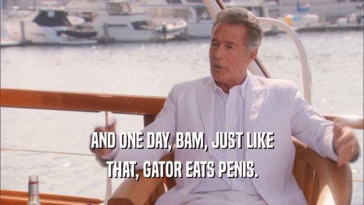AND ONE DAY, BAM, JUST LIKE THAT, GATOR EATS PENIS. 