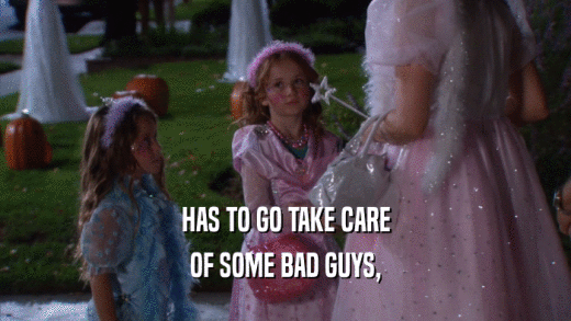 HAS TO GO TAKE CARE OF SOME BAD GUYS, 