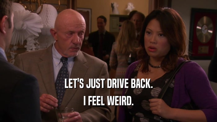 LET'S JUST DRIVE BACK. I FEEL WEIRD. 