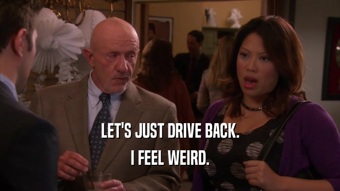 LET'S JUST DRIVE BACK. I FEEL WEIRD. 