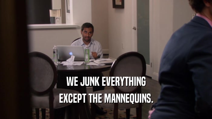 WE JUNK EVERYTHING EXCEPT THE MANNEQUINS. 