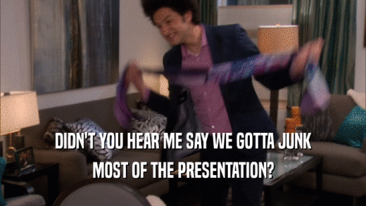 DIDN'T YOU HEAR ME SAY WE GOTTA JUNK
 MOST OF THE PRESENTATION?
 