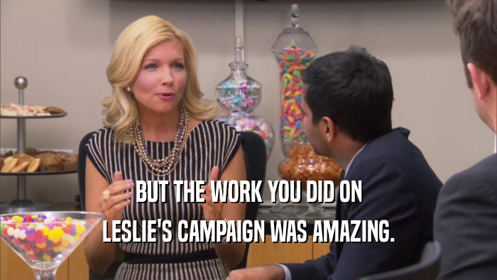 BUT THE WORK YOU DID ON LESLIE'S CAMPAIGN WAS AMAZING. 