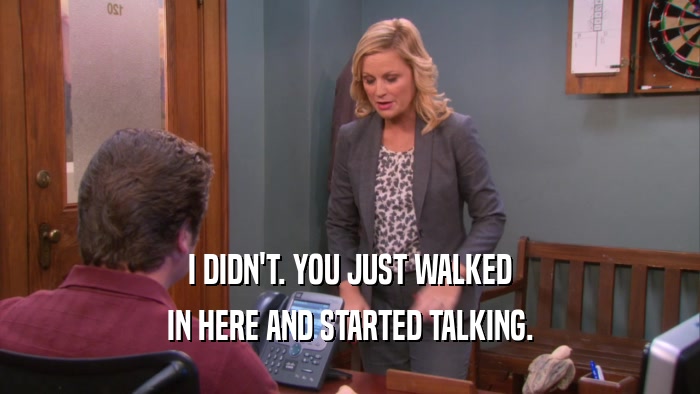I DIDN'T. YOU JUST WALKED IN HERE AND STARTED TALKING. 