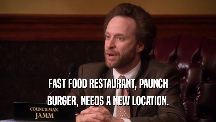 FAST FOOD RESTAURANT, PAUNCH BURGER, NEEDS A NEW LOCATION. 