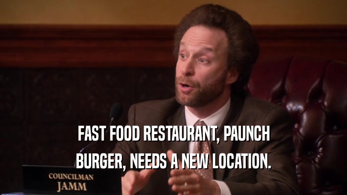 FAST FOOD RESTAURANT, PAUNCH BURGER, NEEDS A NEW LOCATION. 