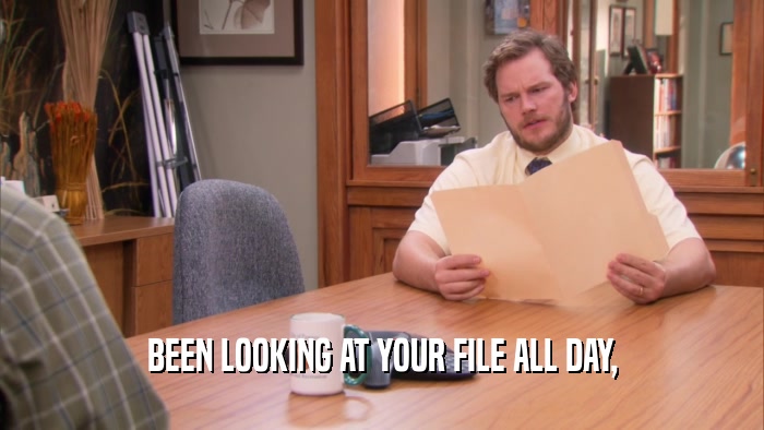 BEEN LOOKING AT YOUR FILE ALL DAY,  