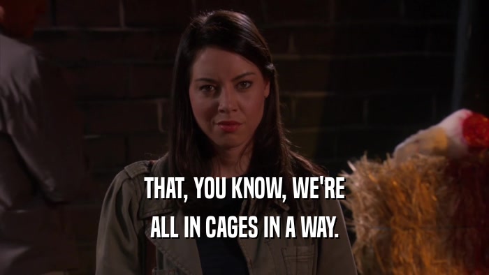 THAT, YOU KNOW, WE'RE ALL IN CAGES IN A WAY. 