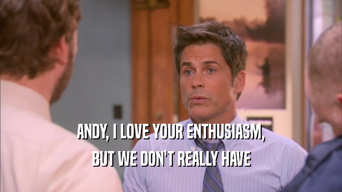 ANDY, I LOVE YOUR ENTHUSIASM, BUT WE DON'T REALLY HAVE 