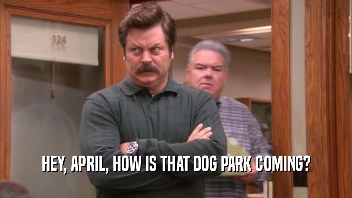 HEY, APRIL, HOW IS THAT DOG PARK COMING?  