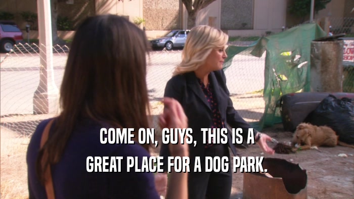 COME ON, GUYS, THIS IS A GREAT PLACE FOR A DOG PARK. 