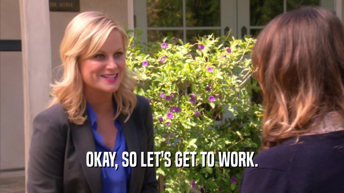 OKAY, SO LET'S GET TO WORK.  