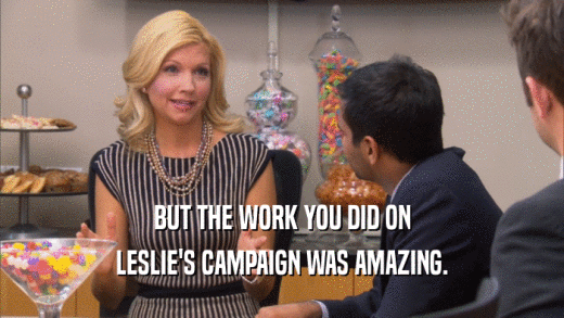 BUT THE WORK YOU DID ON LESLIE'S CAMPAIGN WAS AMAZING. 
