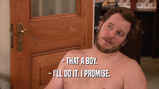 - THAT A BOY. - I'LL DO IT. I PROMISE. 