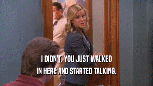 I DIDN'T. YOU JUST WALKED IN HERE AND STARTED TALKING. 